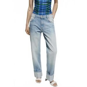 Mango Cuff Turned-Up Straight Jeans Hanne Light Blue Denim Size 4
